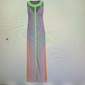 Gray maxi dress with neon colorblock